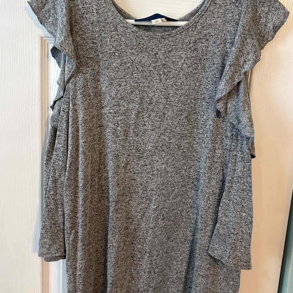 Gray Ruffle Cold Shoulder Sleeve Women's Top